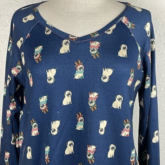 Used Jenni Intimates Womens Blue Reindeer Pug Christmas Pajamas Size M - Picture 2 of 13